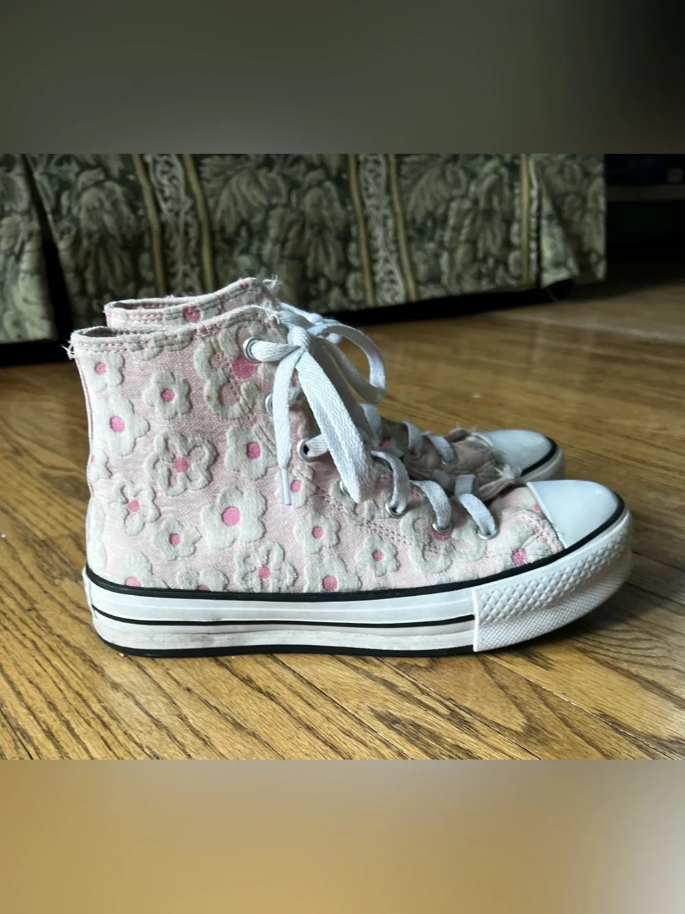 Converse Kids’ Platform Shoes | Pink & White Floral Design | Size 5